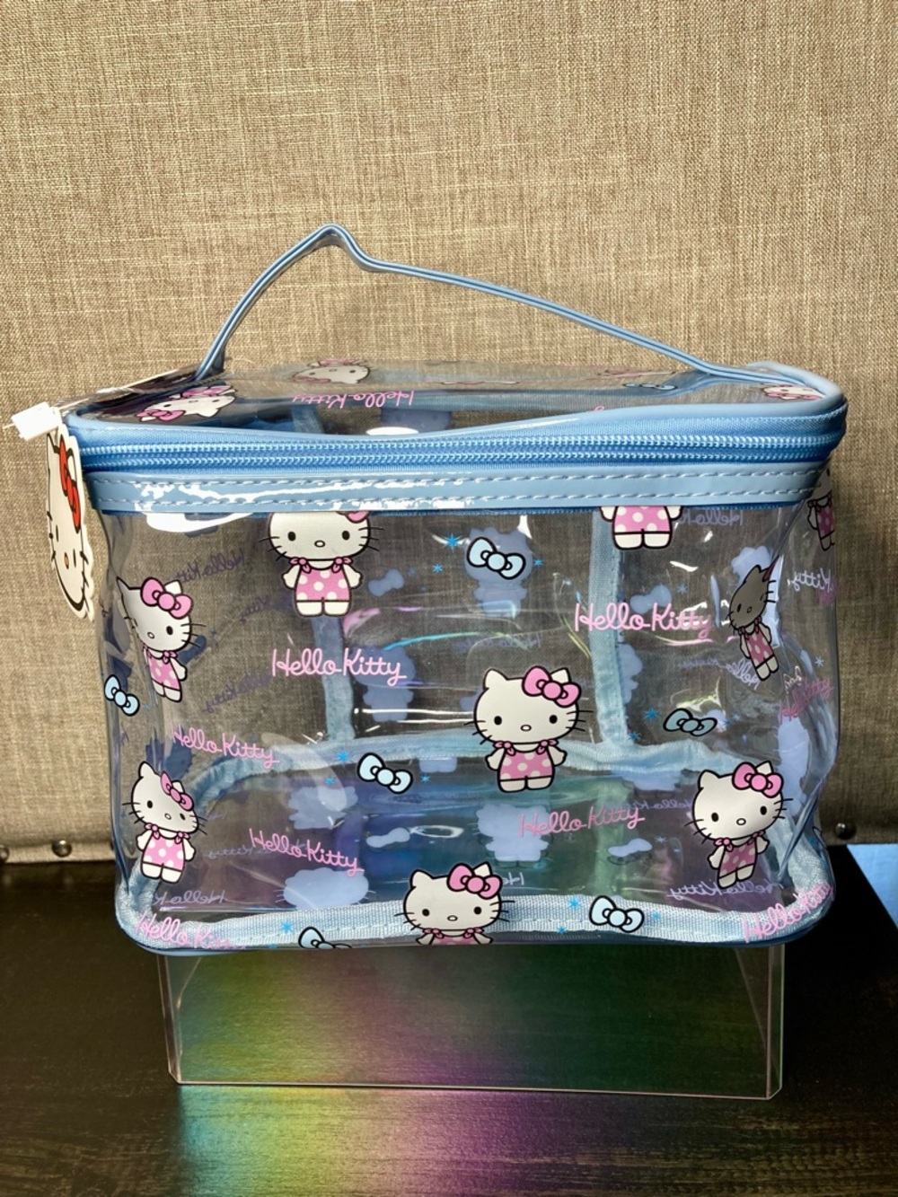 Hello Kitty Clear Cosmetic Bag - Light Blue Trim